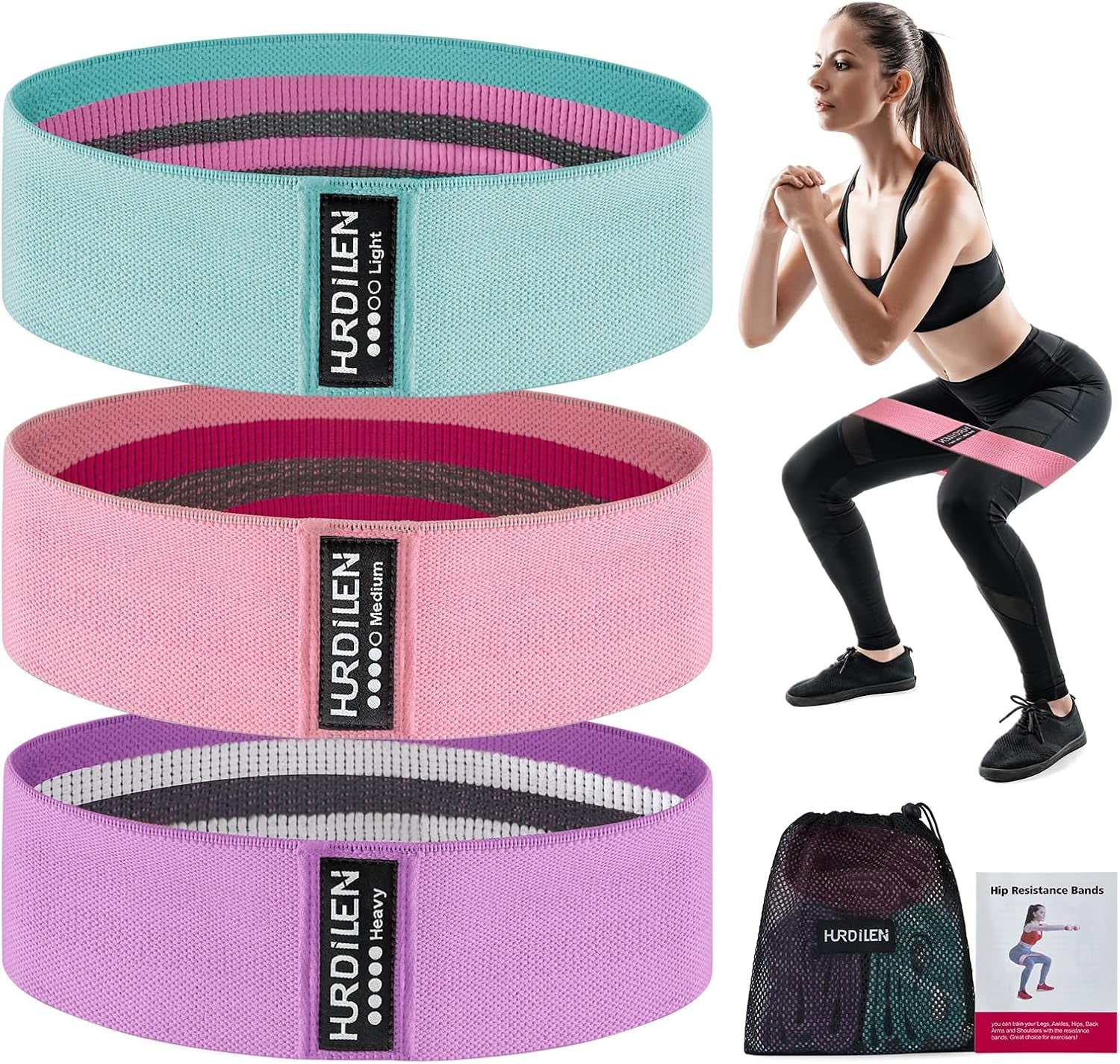 Resistance Bands for Working Out, Exercise Workout Bands for Women & Men, 3 Levels Elastic Stretch Bands for Exercise with Carry Bag for Physical Therapy, Home Fitness, Strength Training, Yoga