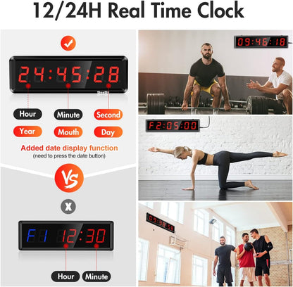 Seesii Gym Timer,Led Workout Colck Count Down/Up Clock,11.5" X 4" Ultra-Clear Digital Display, Power Bank Compatible with Workout Metal Stopwatch, Multi-Scenes with Remote