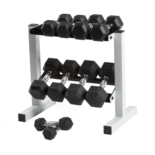 CAP 150 Lb. Coated Hex Dumbbell Weight Set, 5-25 Lb. with White Rack