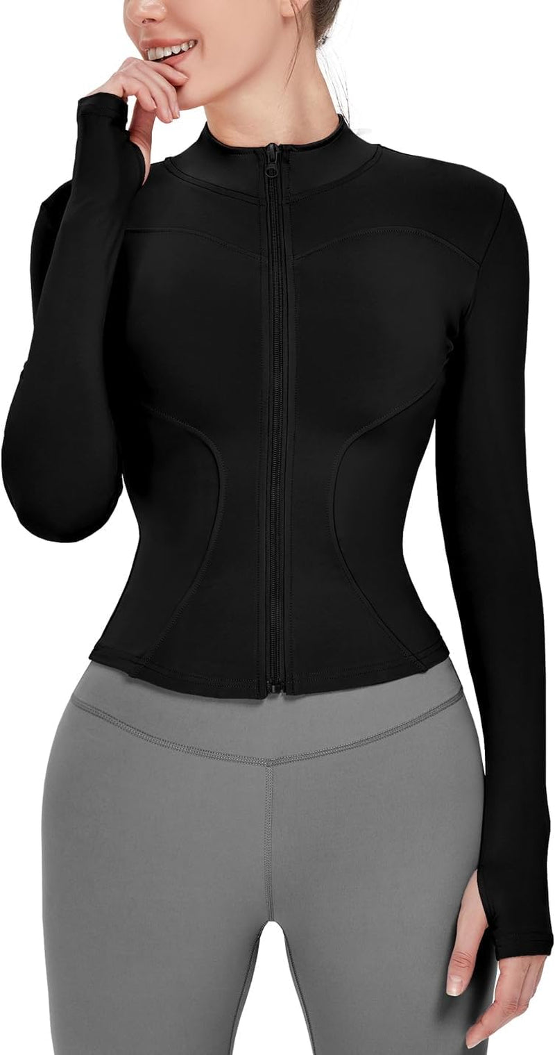 Women'S Lightweight Stretchy Workout Full Zip Running Track Jacket with Thumb Holes