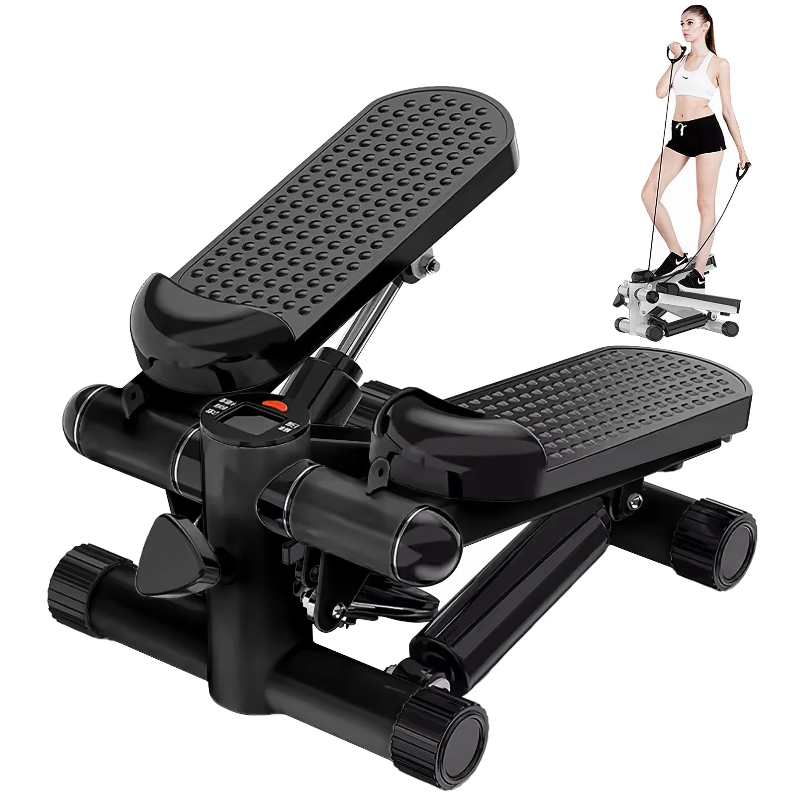 Stusgo Stepper for Exercise, Portable Mini Stair Stepper with Digital Display, Stepper with Resistance Bands for Exercise, Suitable up and down Swing Twist for Home, Office, Outdoor White