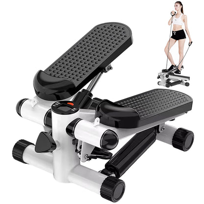 Stusgo Stepper for Exercise, Portable Mini Stair Stepper with Digital Display, Stepper with Resistance Bands for Exercise, Suitable up and down Swing Twist for Home, Office, Outdoor White