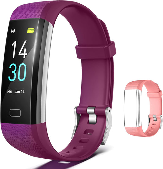 Fitness Trackers for Women, Step Tracker, Activity Tracker, Waterproof Fitness, 16 Sports Modes Health Tracker for Women, Men, Gift (Purple/Pink)